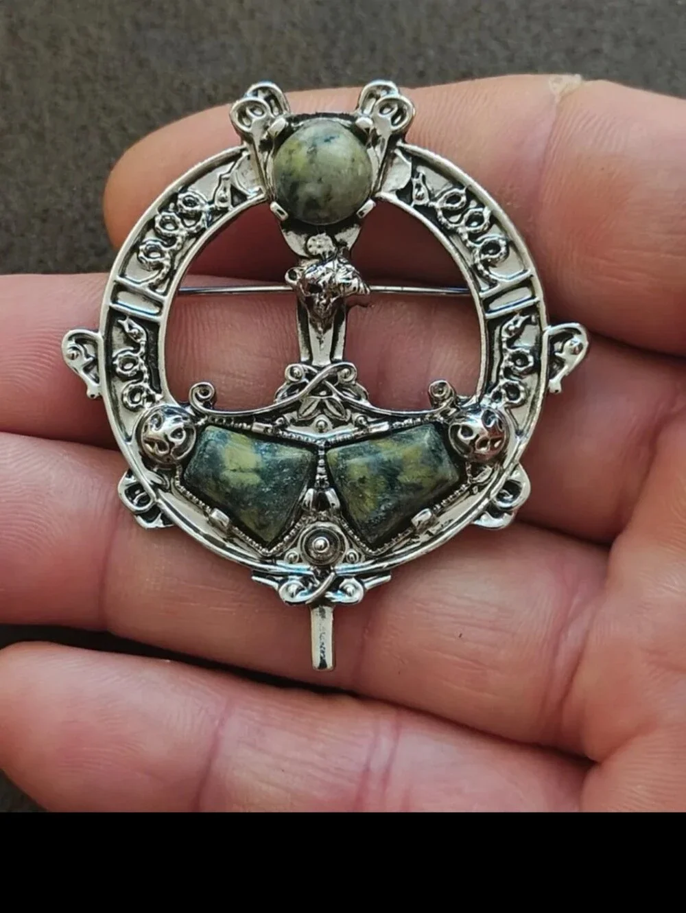 1970s Celtic Revival Connemara Style Silver Tone Brooch & Pendant.